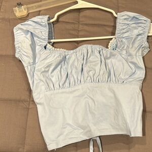 Light blue cotton cinch bodice top